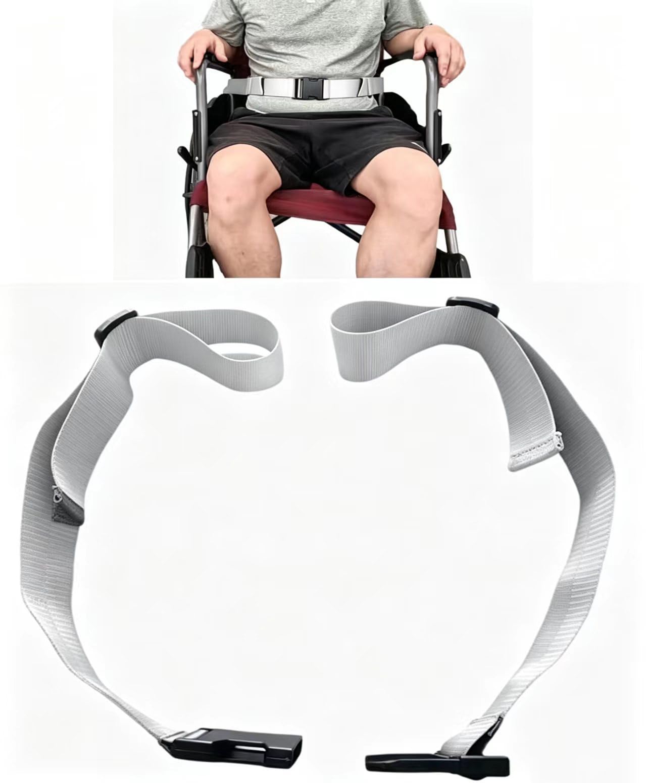 Two-piece Wheelchair Safety Strap Seat Belt Anti-Fall Size-Suitable Adjustable Universal Harness with Buckle Patients Strap Chair Medical Seniors Disable Prevent Sliding Belt(1Set Dark Grey)-image-33
