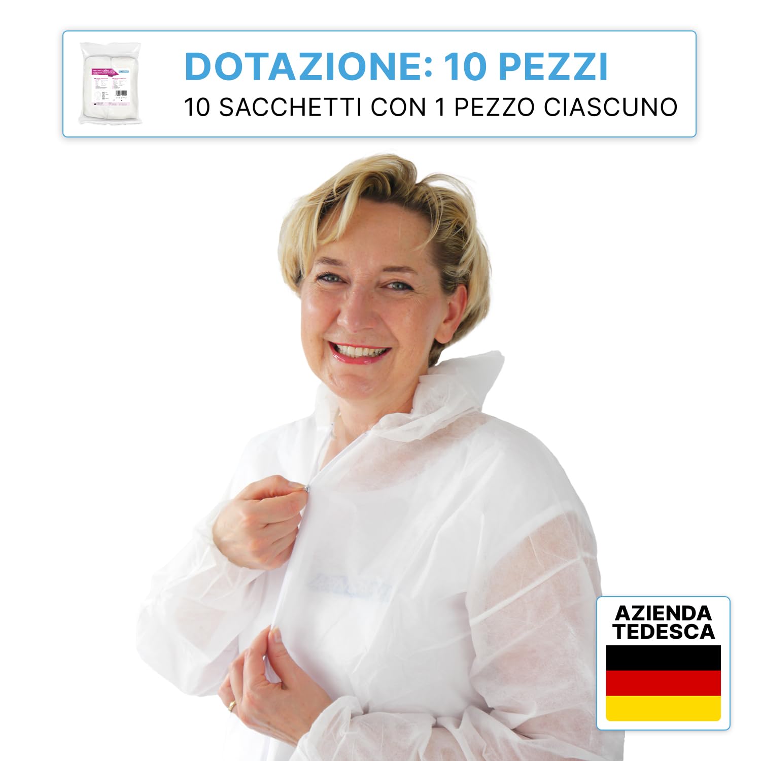 ARNOMED 10x PP tuta protettiva extra forte, tuta intera bianco 50g/m², tuta da pittore monouso L, tuta da lavoro per uomo/donna con cappuccio, tuta monouso, tuta protettiva monouso