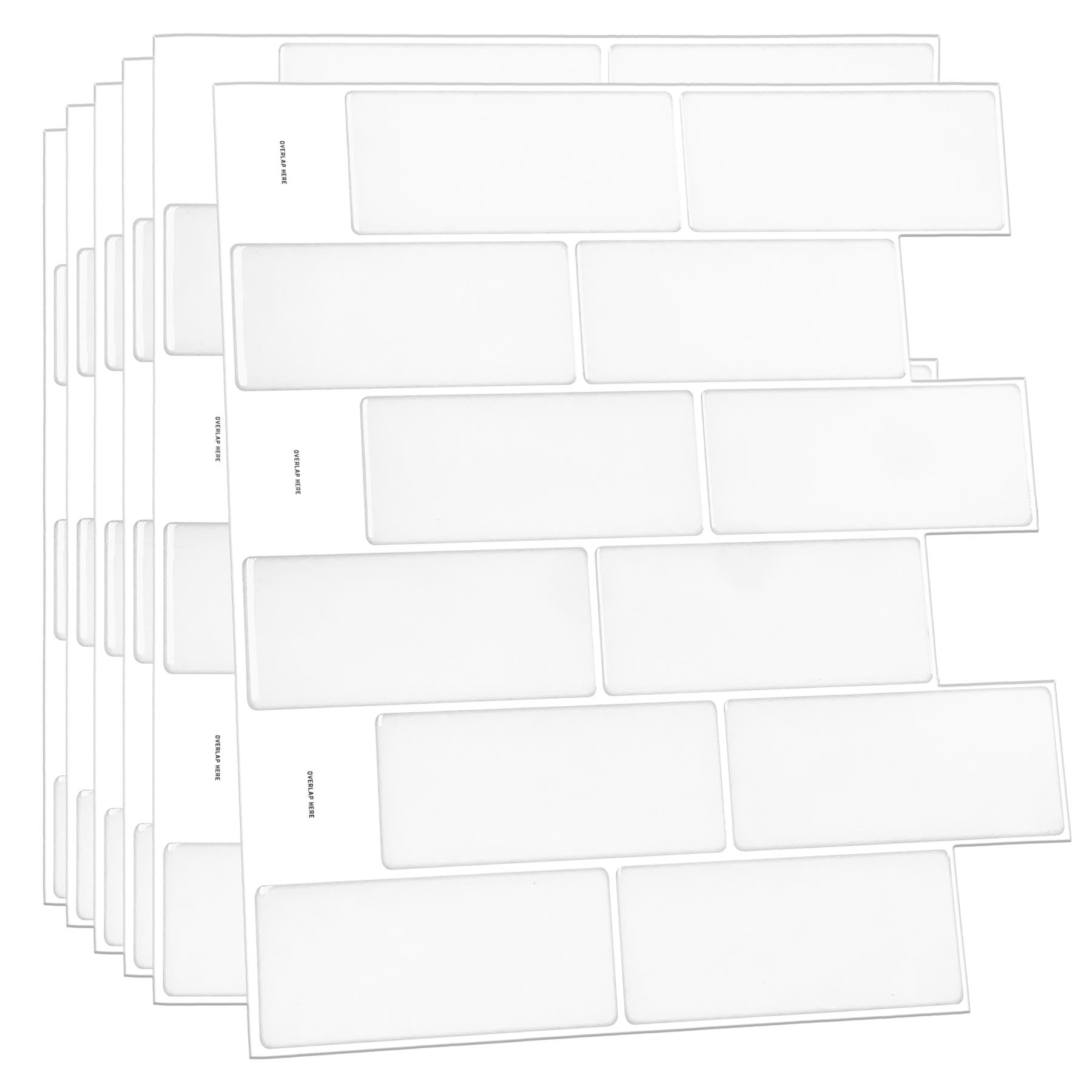WALPLUS 3D White Stick on Tiles Self Adhesive Tile Stickers for Kitchen 30.5 x 30.5 cm(12") Stick on Bathroom Removable Backsplash for Kitchen Sticky Wall Tiles Glossy 6-Sheets