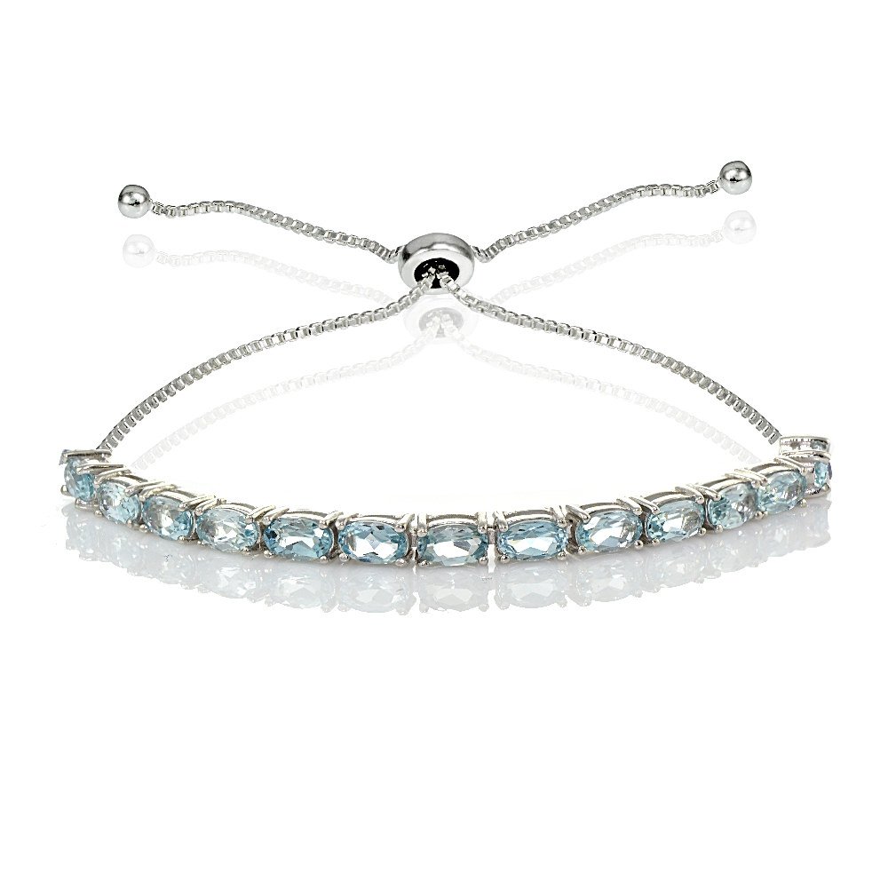 B. BRILLIANT Sterling Silver 5x3mm Oval Genuine or Created Gemstone Pull-string Adjustable Tennis Bracelet for Women