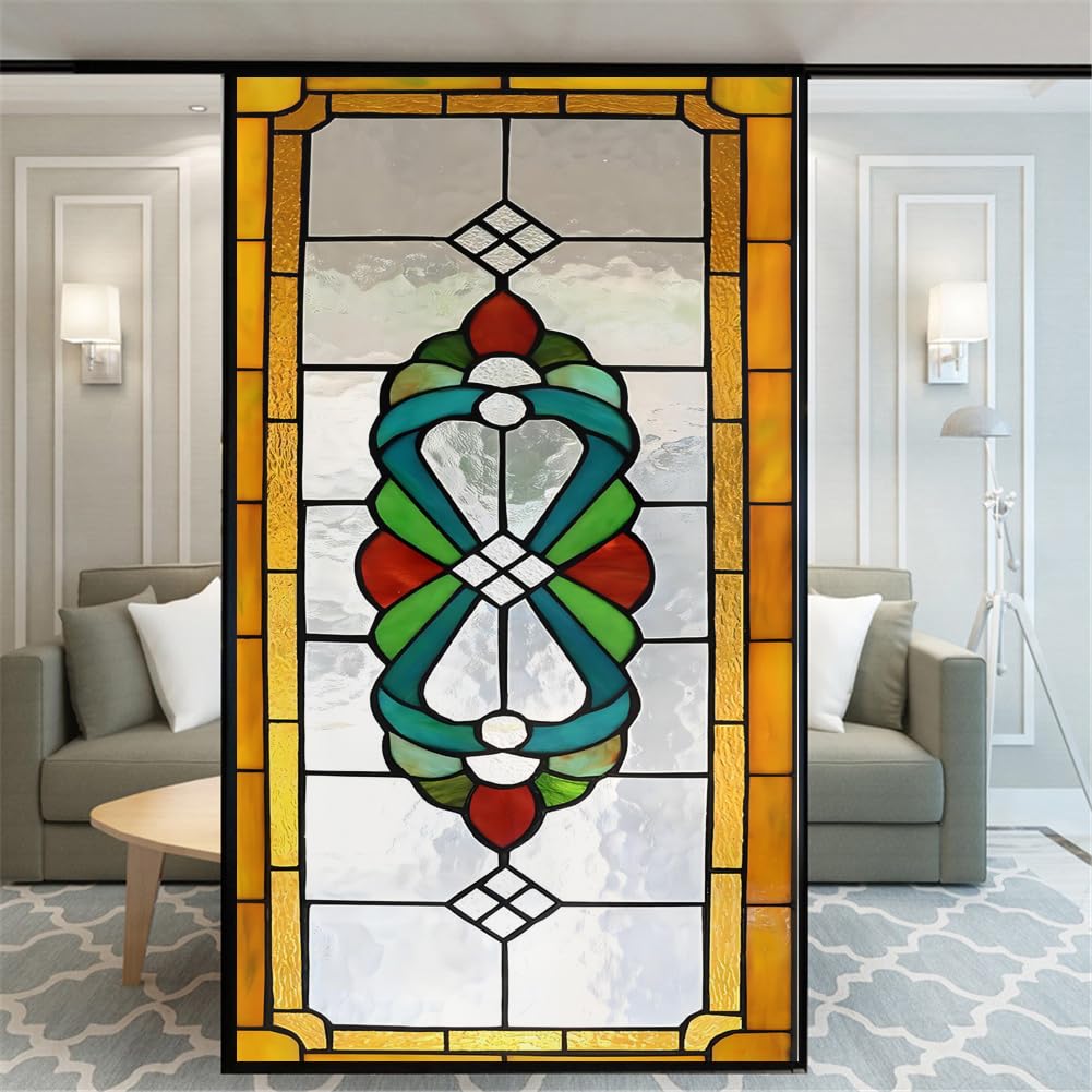 Xijier No Glue Decorative Privacy Frosted Window Film - Classical Style Glass Door Covering, Decals, Sticker for Home Office 55x80cm (21.6"x31.5") — image 1
