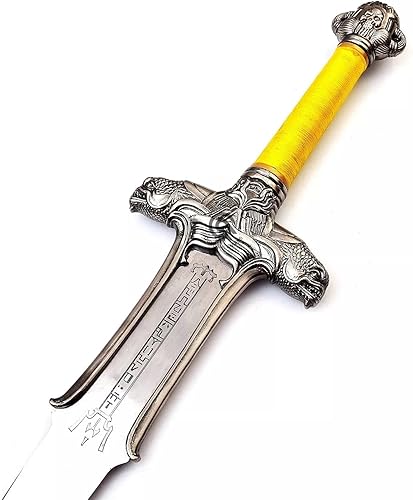 Miniatura 3 de Conan - Espada bárbara, hoja de acero al carbono Conan con envoltura de yute en mango de madera, espada atlante bárbara con funda de cuero, espada