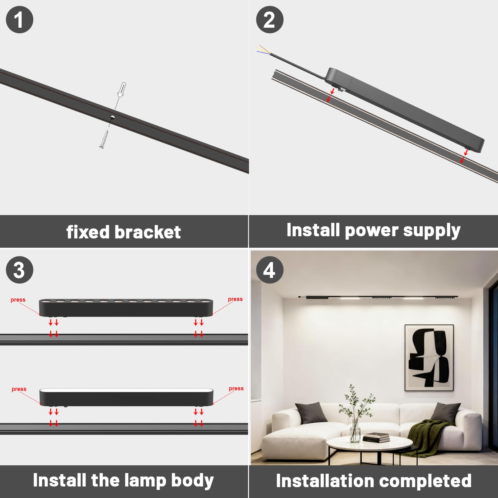 CREATESTAR Lampada Faretti Da Soffitto, Faretti LED Soffitto 12W Binario Faretti con 4 Luci, Faretto LED Interno per Soggiorno Cucina Corridoio Cameretta