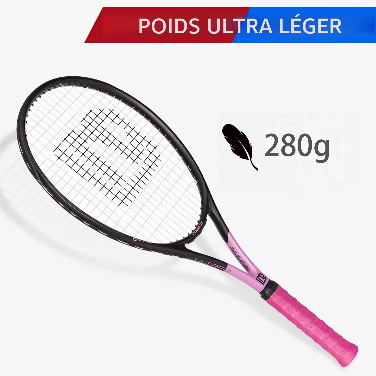 Raquette de Tennis Adulte 27 Pouces, Anti-Chocs en Fibre de Carbone, légère, précordée et regrip, Convient aux débutants et aux Joueurs intermédiaires