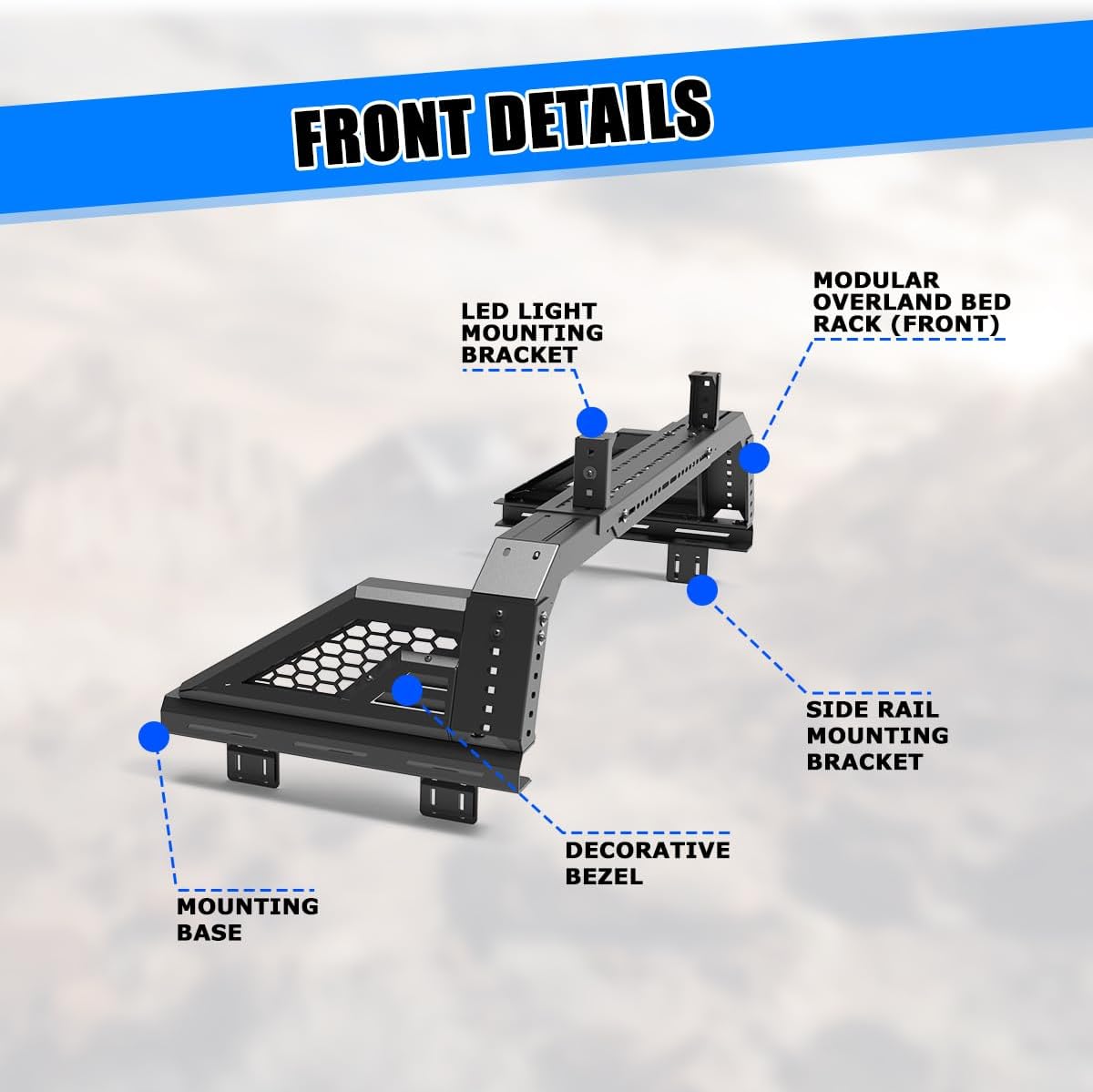 CPW Universal Mid-Size Pickup Trucks Roll Bar, Adjustable Sport Chase Rack Roll Bar Fit for Chevy/Ford/Jeep/Toyota/Nissan/Honda, Overland Bed Rack Compatible w/Factory Bed Rail