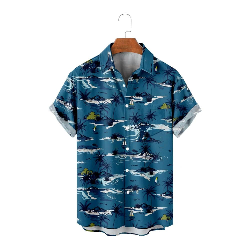 Hawaii Camisa Hawaiian Coconut Tree Patch Camisa de manga corta Cool Summer Top