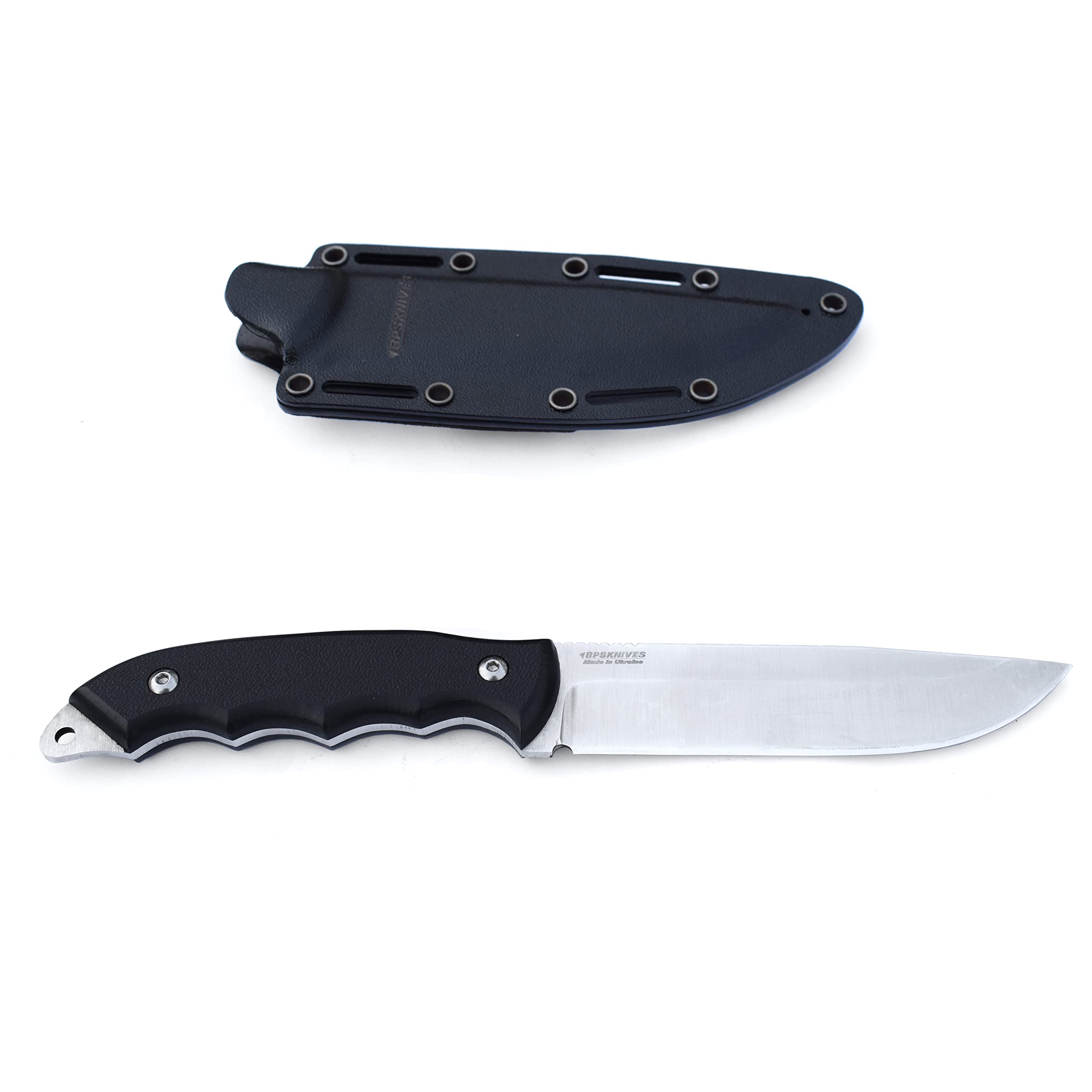 BPS Knives Raven - Tactical Knife made of Stainless Steel with Black Plastic ABS Sheath and Handle - Robust Outdoor Survival Tactical Knife - Plastic Case with Drain Hole and Belt Clip