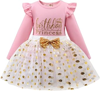 Toddler Kids Baby Girls Birthday Princess Outfits Long Sleeve Shirt Polka Dots Tulle Tutu Dress Skirt Set 2Pcs