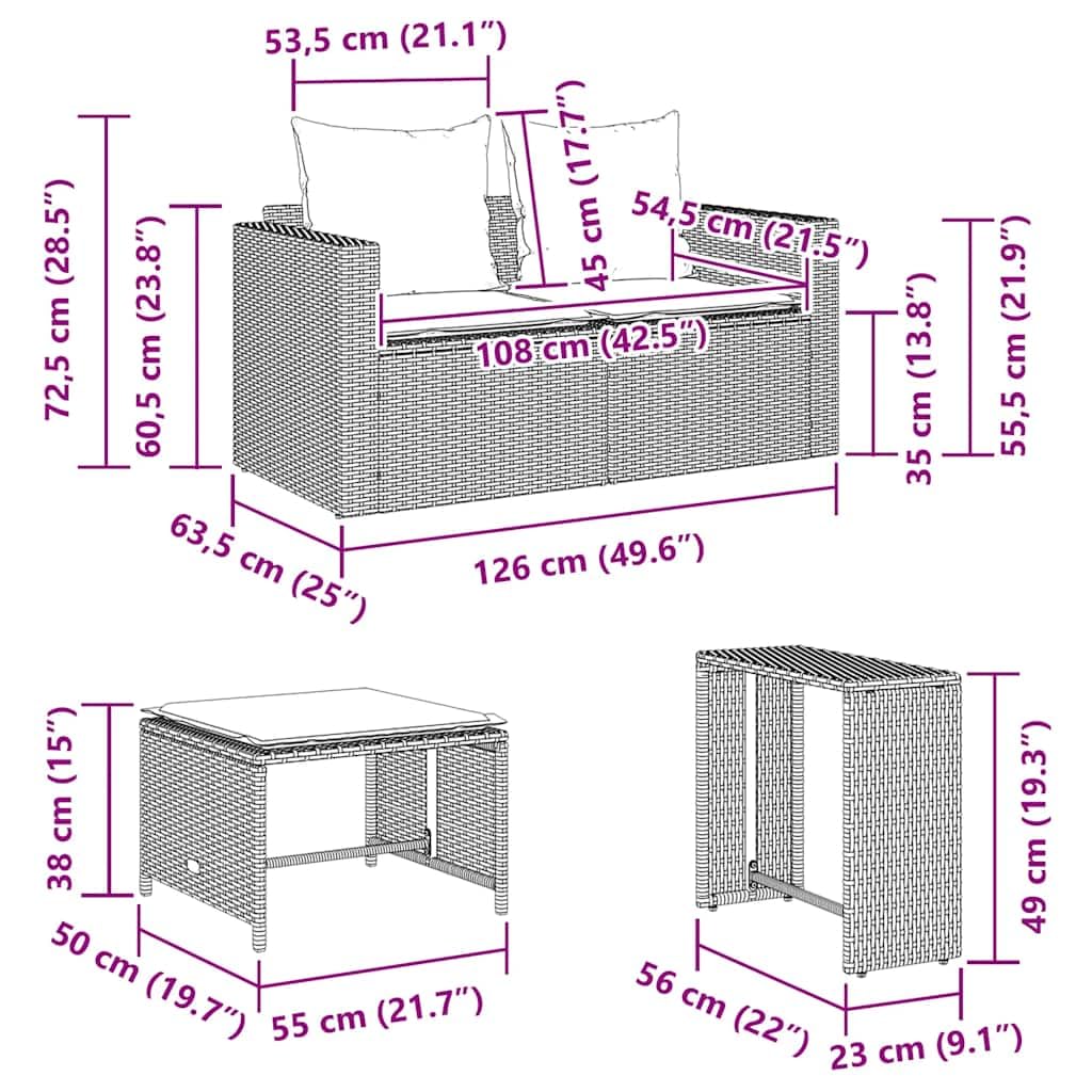 vidaXL Set de Muebles de jardín 5 pzas y Cojines apilables Gris, Conjunto de sofás de jardín, Conjunto de sofás de Exterior, Conjunto de salón de jardín