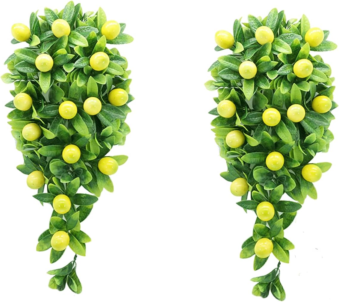 2 Pack Artificial Teardrop Wreath, 15.7 Inch Realisric Greenery Teardrop Swag with Orange, Lemon, Peach,