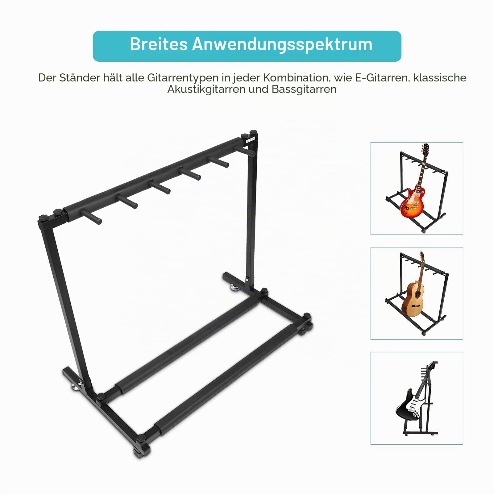 AYNEFY Gitarrenständer 5 Fach Gitarren Ständer Metall Gitarre Display Stand Universal Halterung Organizer Faltbare Rack für Akustik, Bass, E-Gitarre, Gitarrensammler