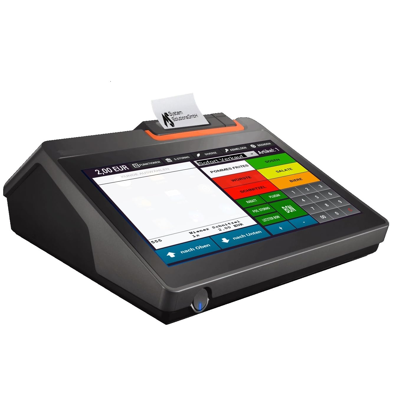 Kasse für Imbiss, Fastfood & Döner 10" – IMBISS BASIC All-in-One POS Kassensystem mit Bondrucker, Kundendisplay & Kassenschublade – ohne monatliche Gebühren – TSE-konform – BLITZKASSE