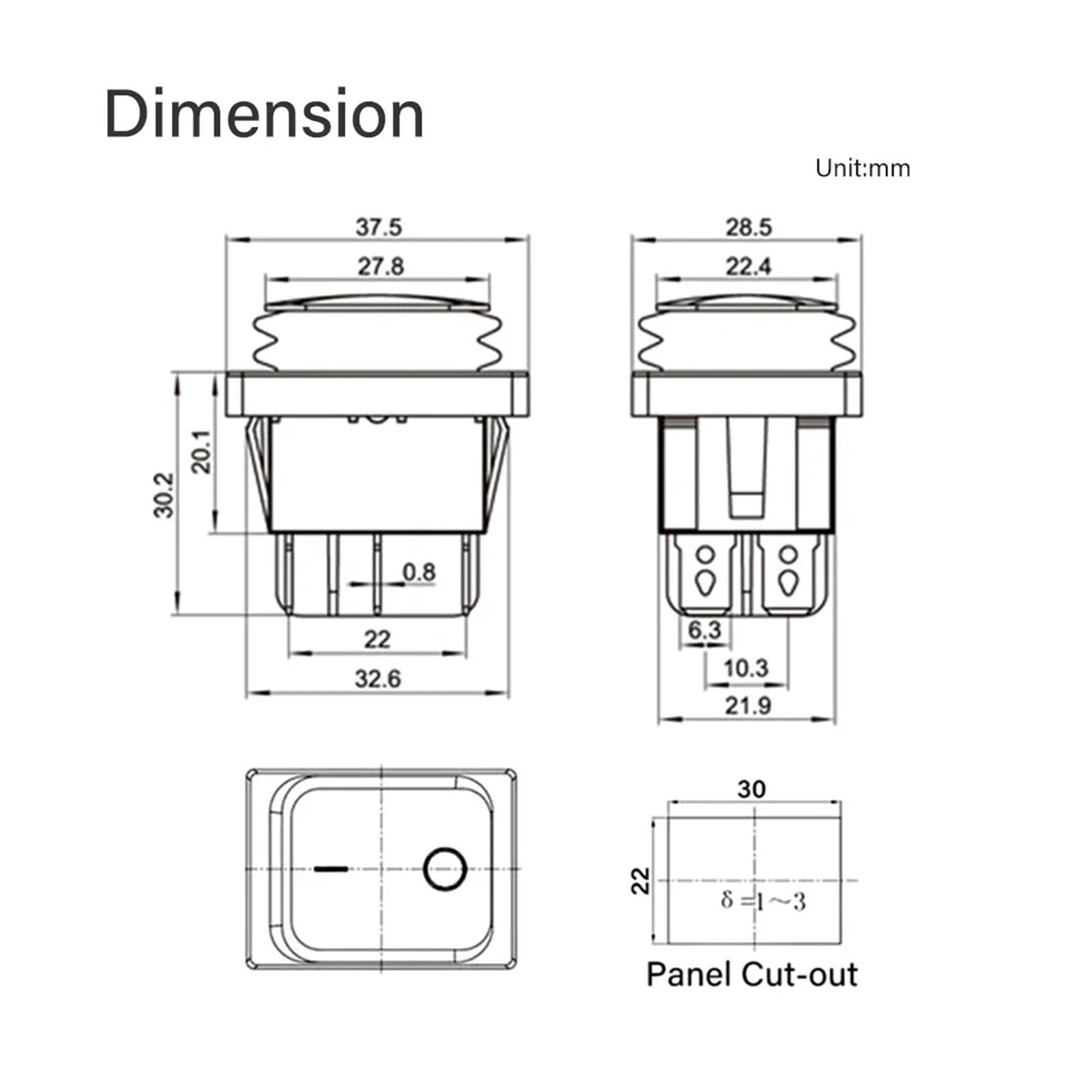 1 Pieza KCD4-203 Interruptor Basculante 30x22 6 Pines De Enganche 16A 250VAC DPDT ON Off ON 12V 220V Botón Luz LED(Black No Light,12V)