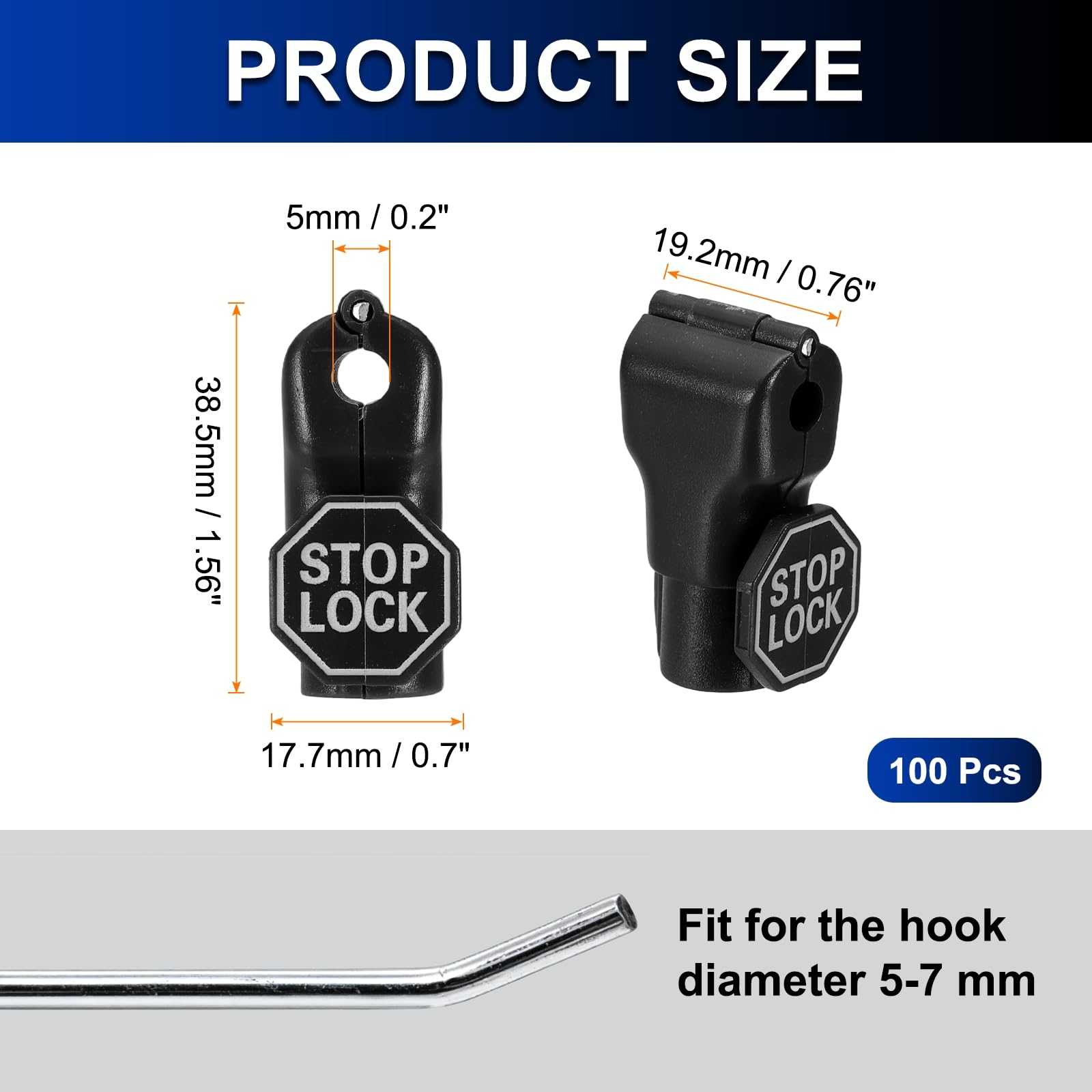 PATIKIL Serrature a gancio (5 mm, nero) (100 pezzi), gancio di sicurezza magnetico in plastica con segnale di stop-lock, adatto per negozi al dettaglio/supermercato/centro commerciale