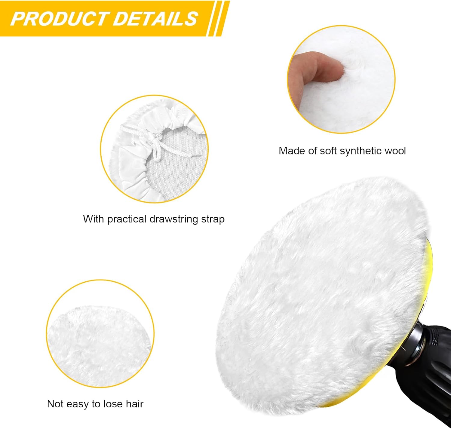 6PCS 7 Inch Wool Buffing Pads, Soft Lamb Fleece Car Polisher Bonnet Pad with Drawstring, Mircofiber Waxer Pad Cover Woolen Polishing Waxing Sleeve for Orbital Buffer Polisher