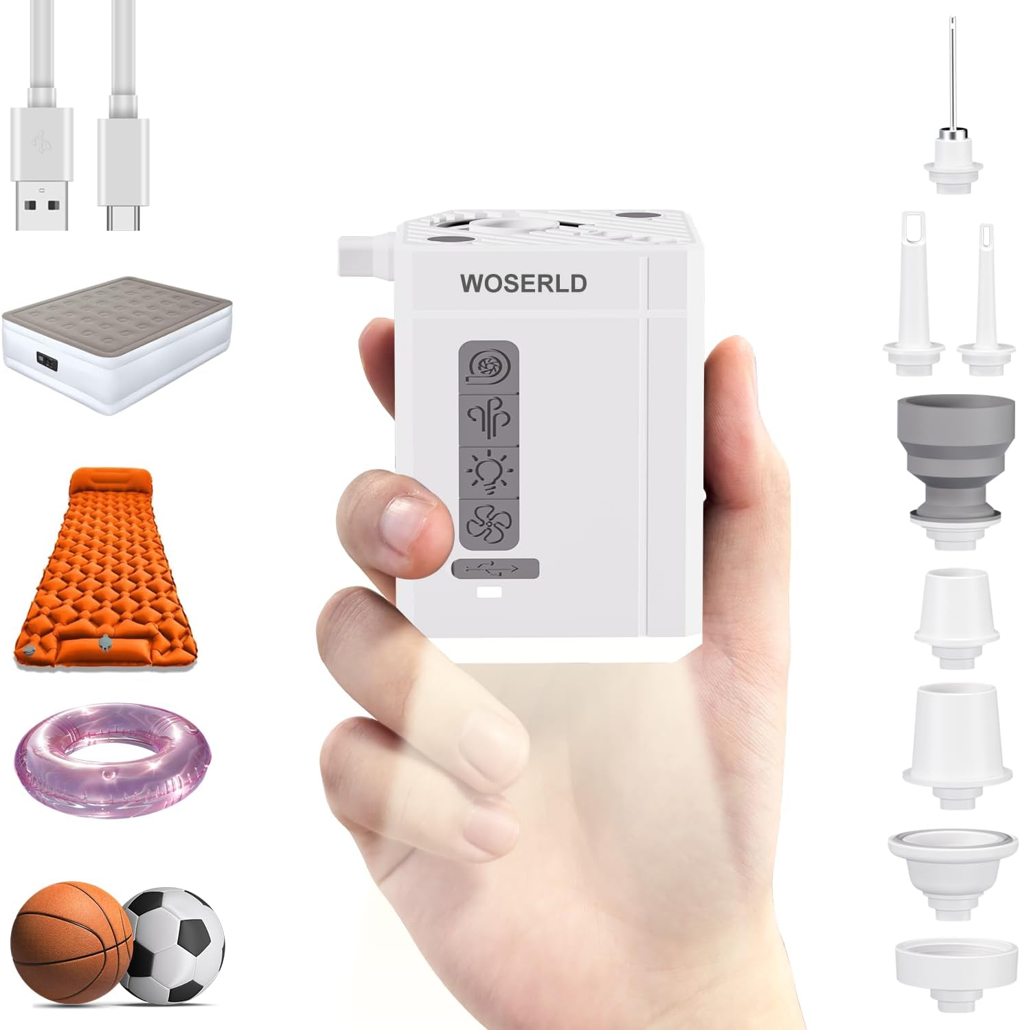 Portable Air Pump for Inflatables – 100KPA Mini Electric Air Pump 3000mAh Battery Air Mattress Pump & Camping Light & Fan for Air Mattres,