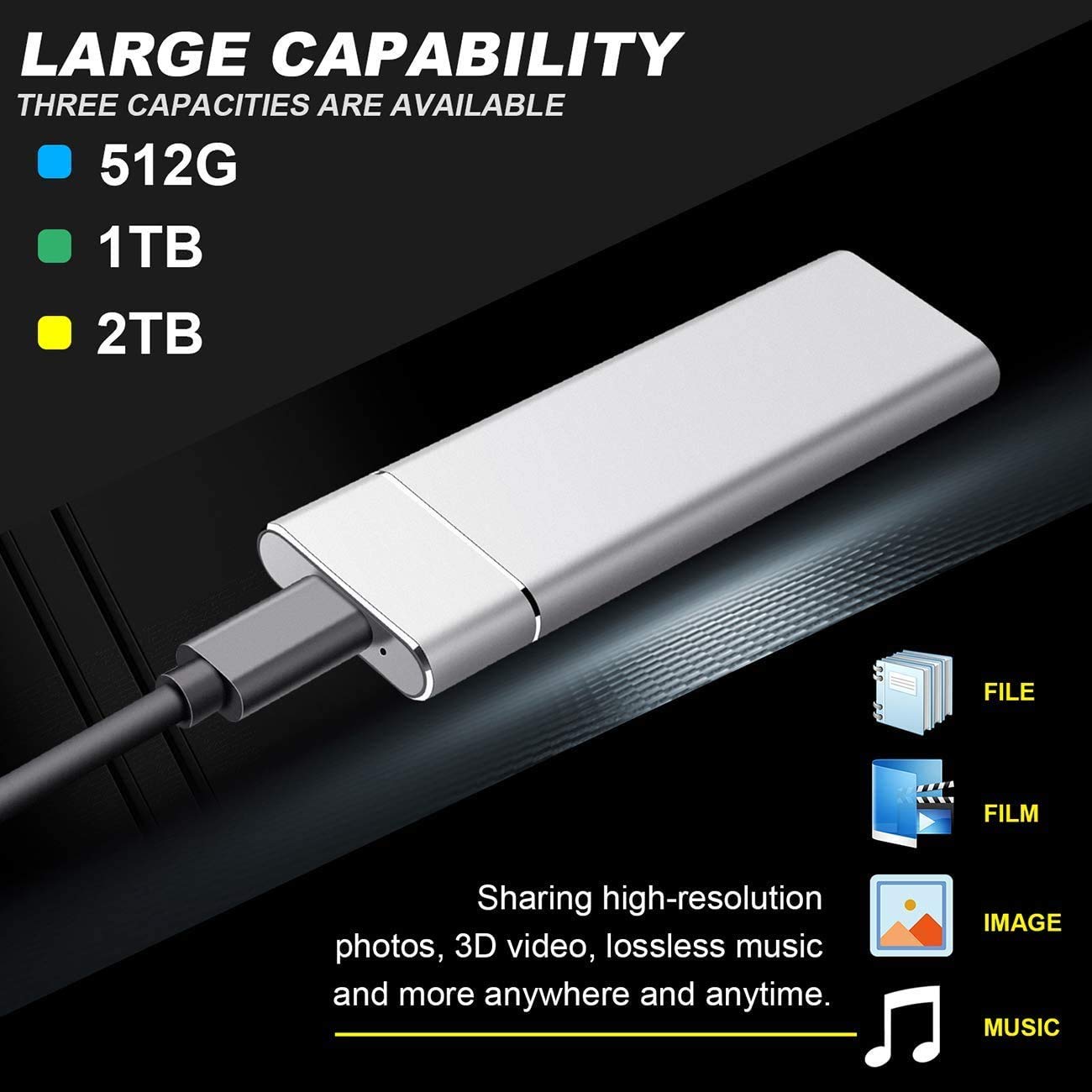 Disco Rigido Esterno 2TB Portatile Nero USB 3.1 Per PC E Mac - Nuovo