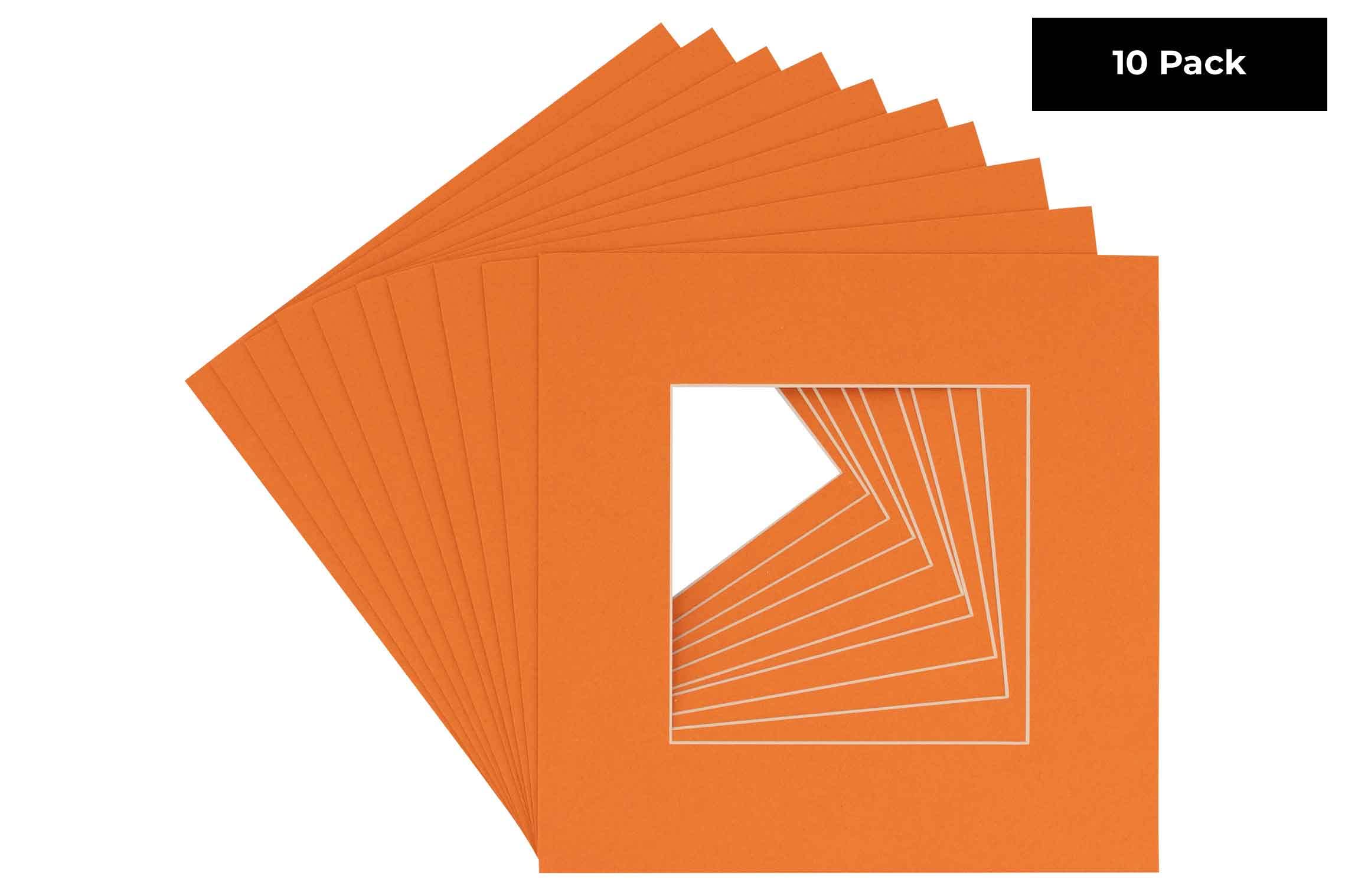 CountryArtHouse Orange Acid Free 12x12 Square Picture Frame Mat with White Core Bevel Cut for 8x8 Pictures - Fits 12x12 Frame - Pack of 10 Matboard Show Kits with Acid Free Backings & Clear Bags