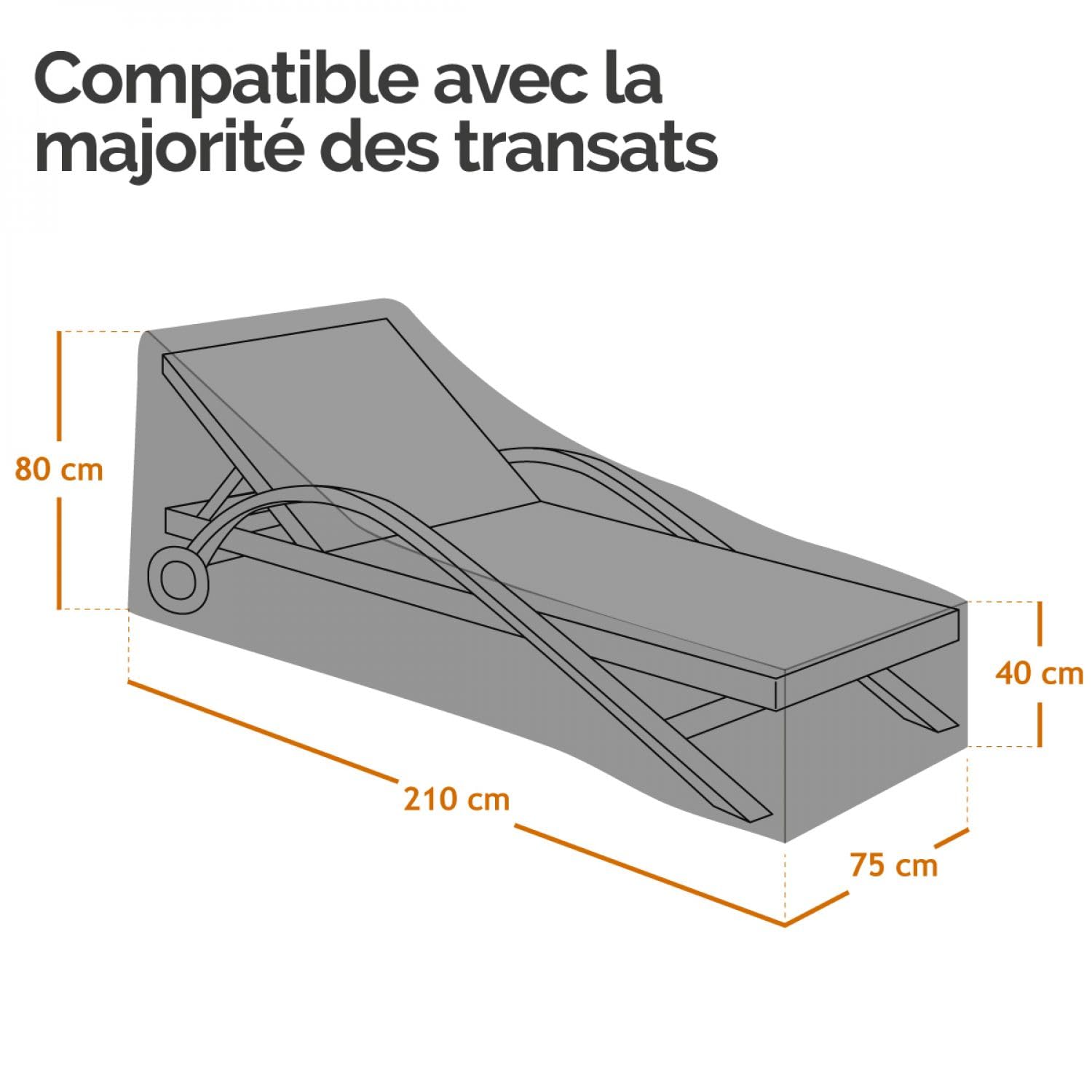 Linxor - Bâche, housse de protection imperméable pour transat - 210 x 75 cm - Noir