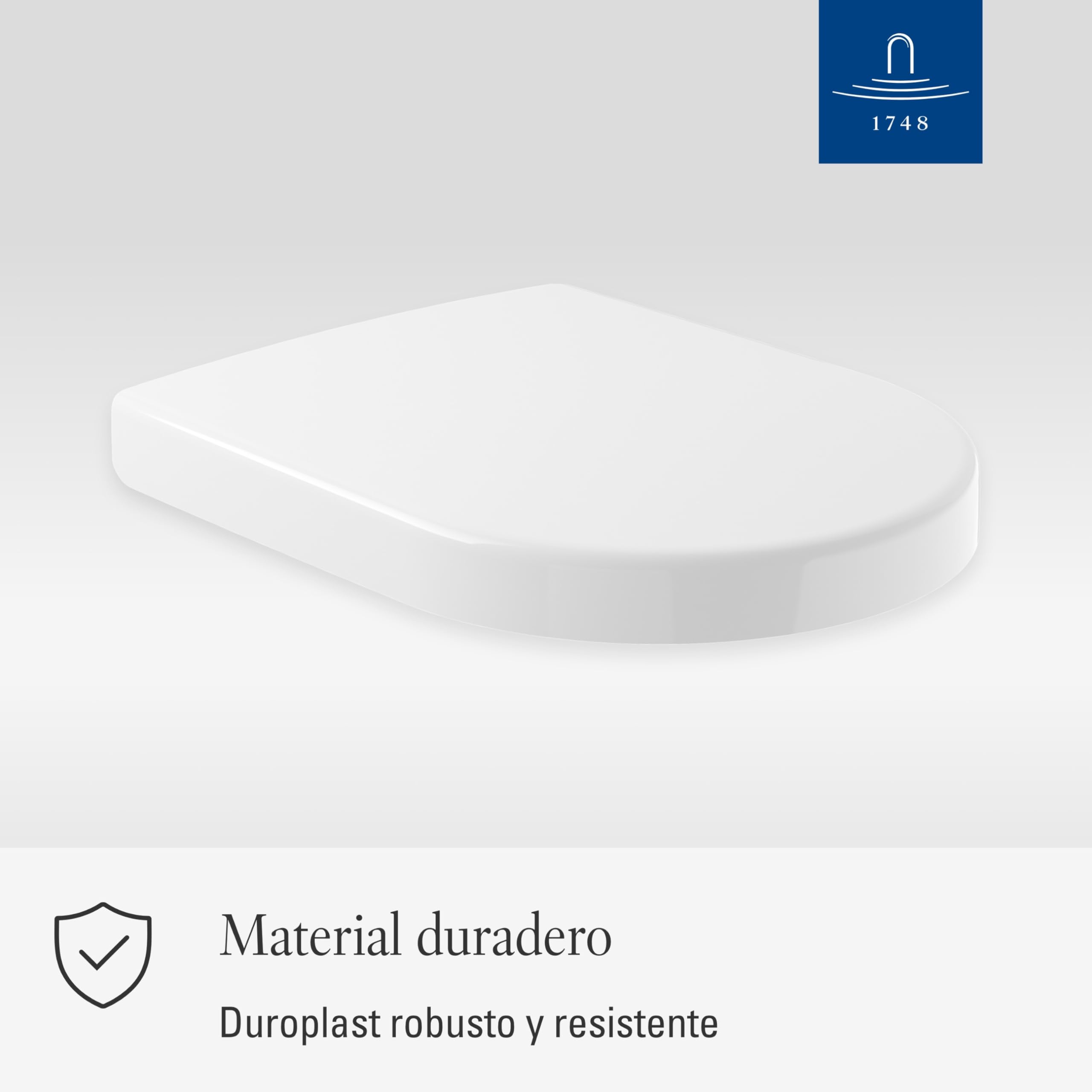 Villeroy & Boch Subway, asiento de inodoro - Tapa de WC blanco brillante de Duroplast resistente - Aro de inodoro con bisagras de acero inoxidable - Diseño en forma de D - Recambio original