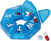 Vista 9 de EZY DOSE Organizador semanal de píldoras de 7 días, contenedor diario de medicinas y planificador de vitaminas, estuche redondo para suplementos