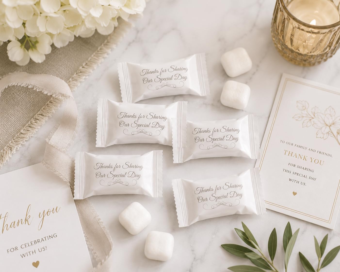 Gift Boutique Wedding Buttermints, Wedding Reception Party Favors, Thanks for Sharing Our Special Day Candy, 100 Pack Individually Wrapped Cream Mints