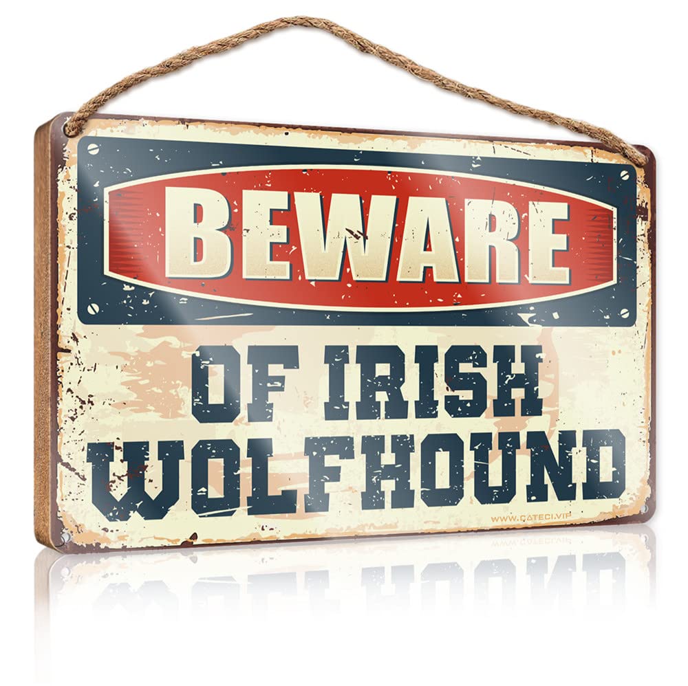 FZFN Wood Signs Decor Beware Of Irish Wolfhound Wooden Sign Bathroom Signs For Door Boys Bedroom Decor(20X30CM)
