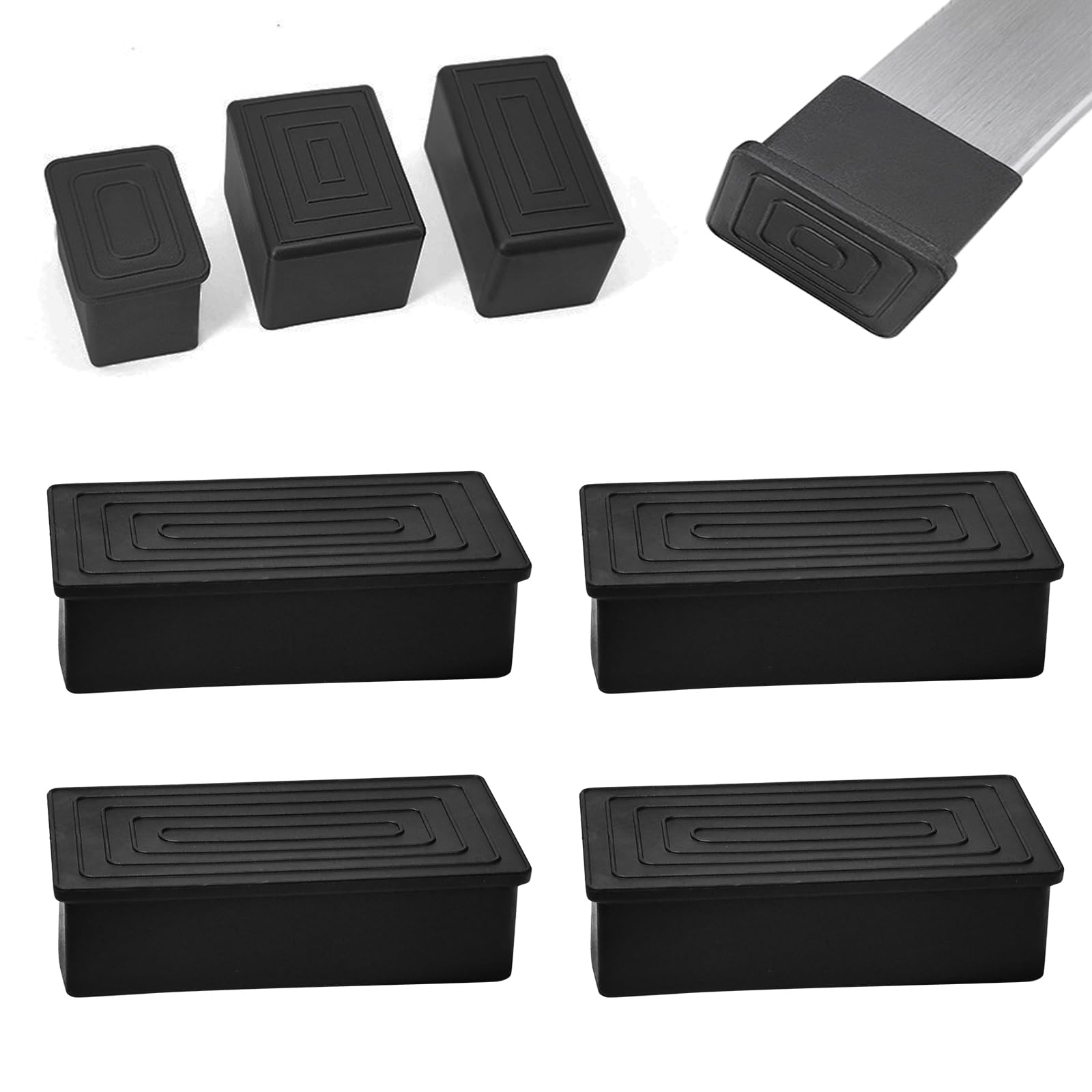 BOPOREAE 4 Pcs 2" x 4" Black Rectangular Rubber Chair Leg Caps