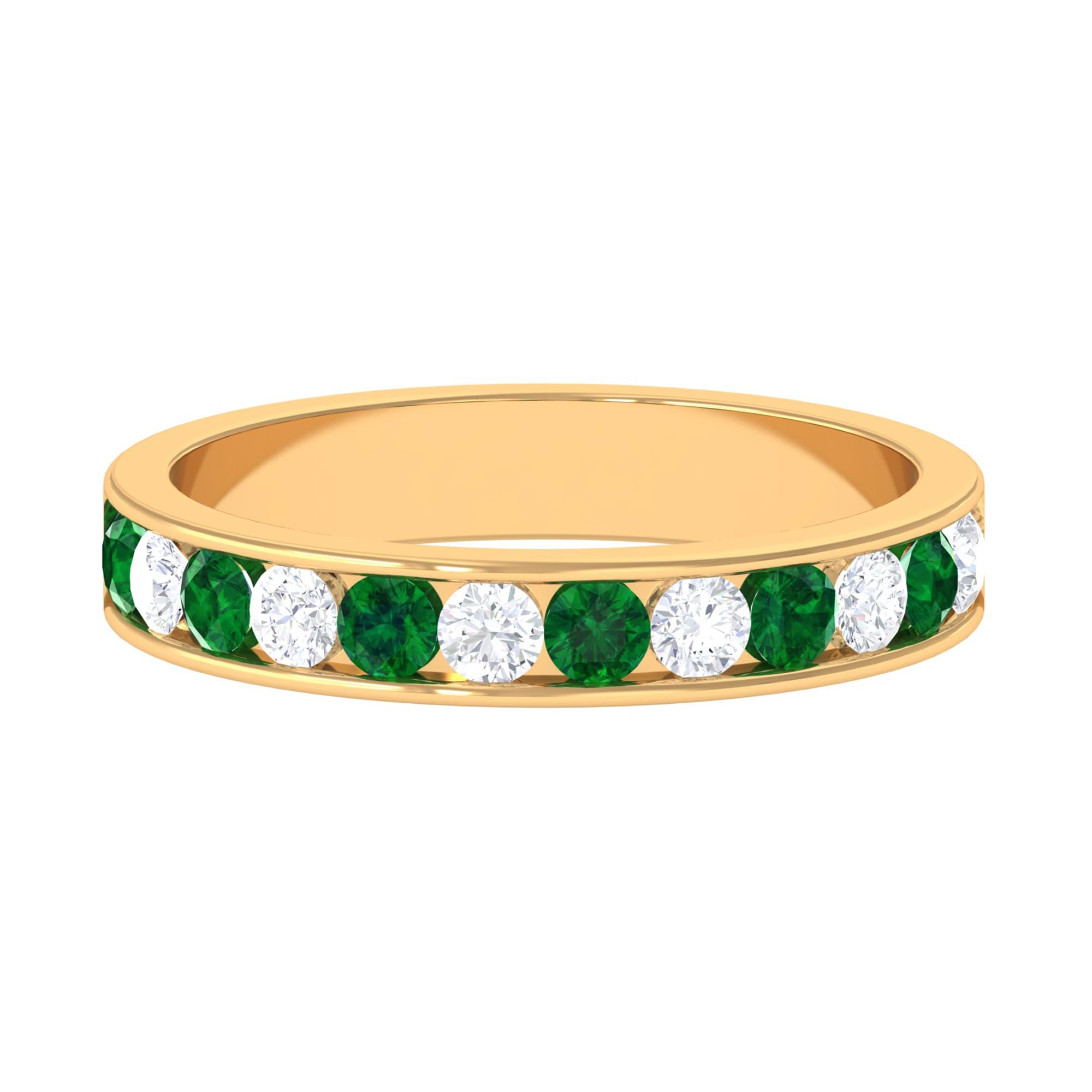 Lab Grown Emerald Half Eternity Band Ring with Moissanite, Certified Emerald Wedding Band Ring for Women, AAAA Quality