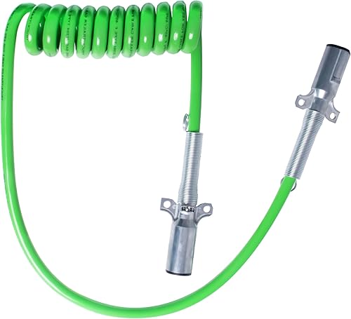 Cable ABS de 7 vías, 12 pies, color verde, coleta en espiral, cables de alimentación eléctrica, cable de alimentación resistente, cable de