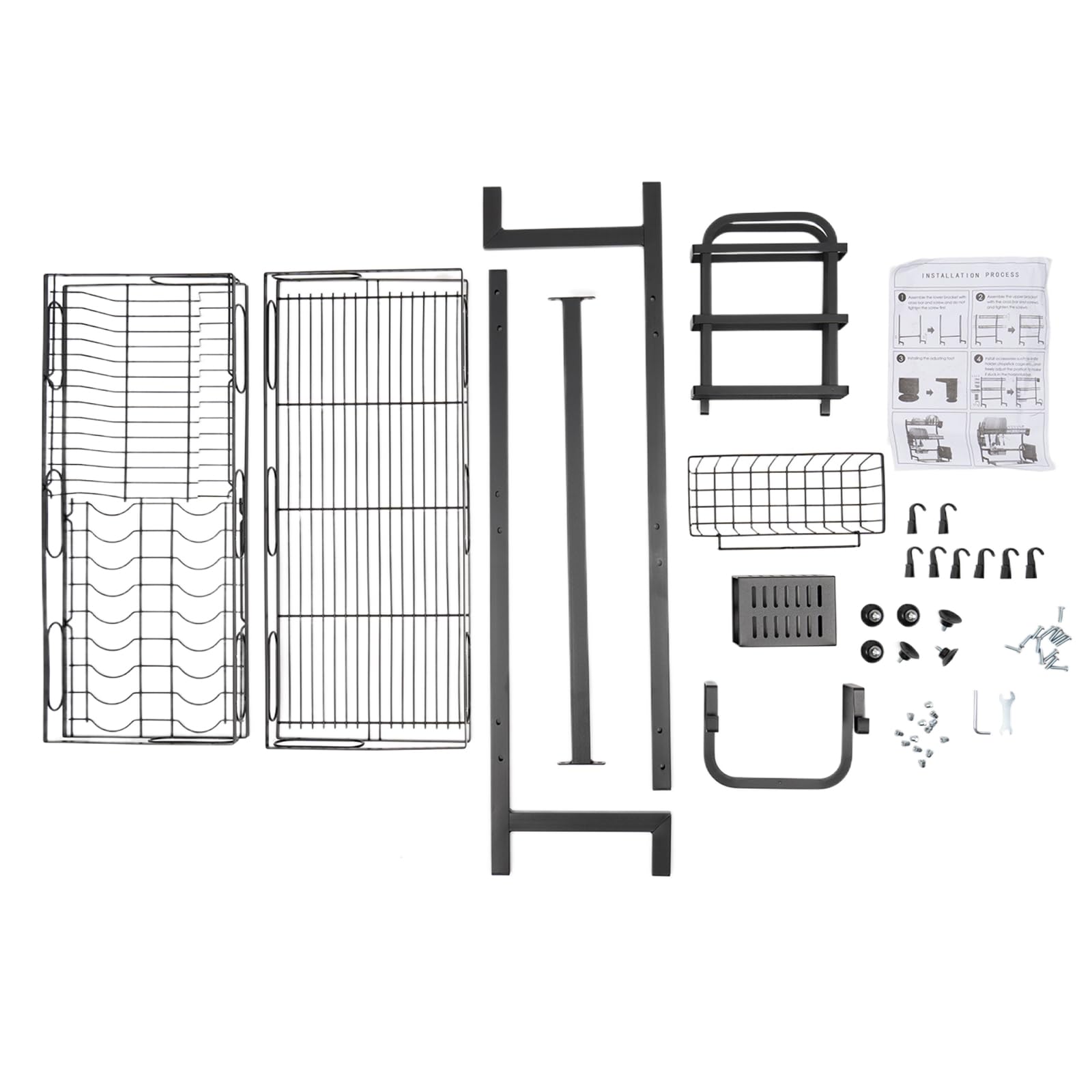 Escurreplatos para platos, escurreplatos sobre fregadero, 2 niveles, acero inoxidable, bandeja de goteo con soporte para utensilios, soporte para tabla de cortar, bloque de cuchillos, 82 cm