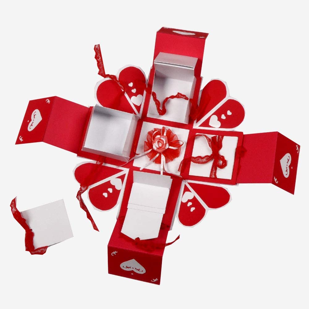Crafted with passion Explosive Box for Birthday/Anniversary/Wedding/All Occasion (Red & White)