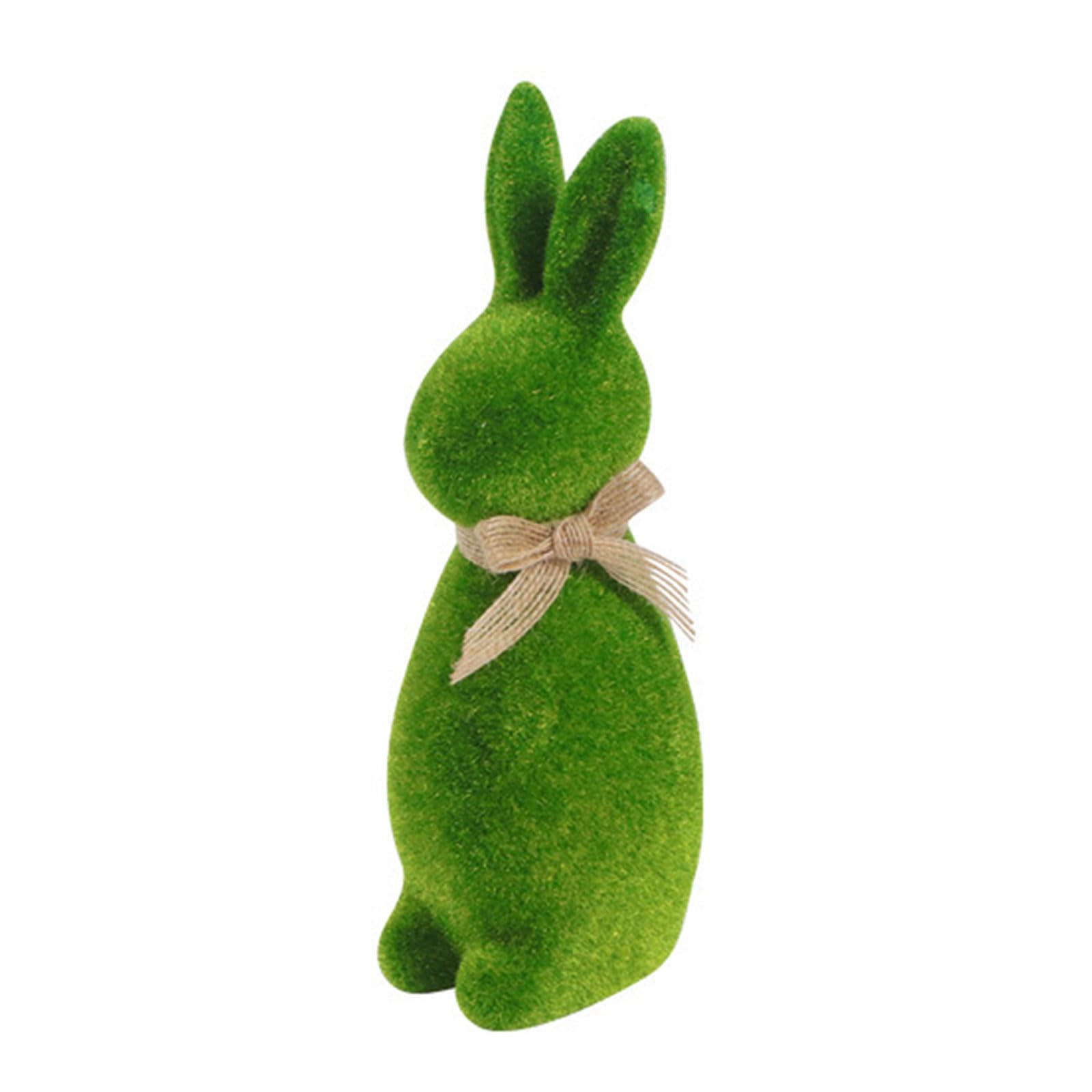 Snorvixre Bunnies Decorations Moss Bunnies Figurine Artificial Flocking Rabbits Easter Decors Animal Sculpture Home Animal Sculptures Home