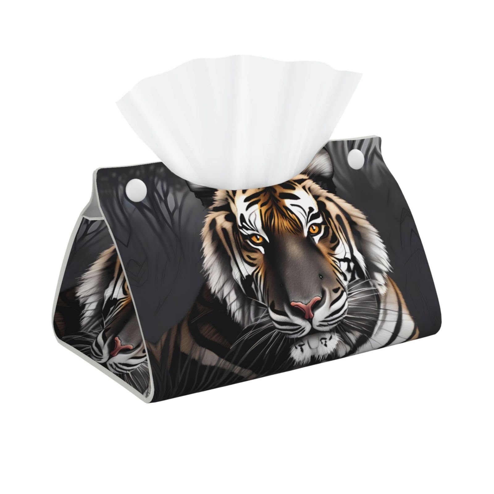 Tiger at rest Rectangular Leather Tissue Box Cover, Folding Facial Tissue Holder Dispenser for Car