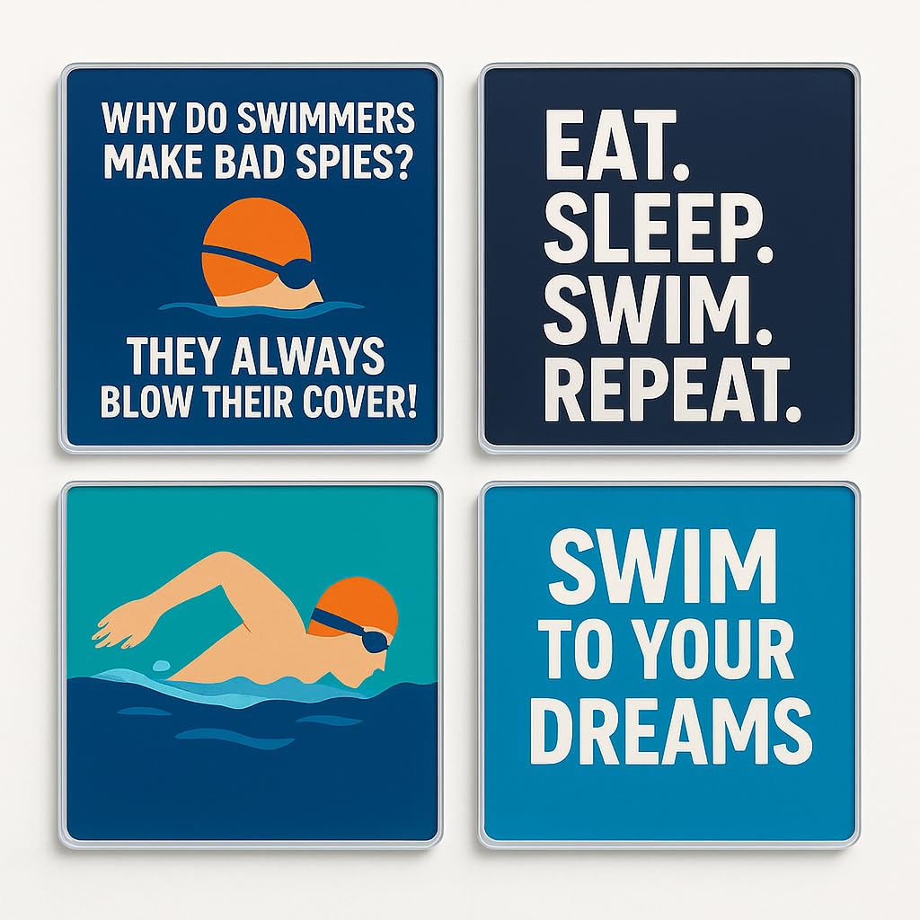 The Plum Penguin Aqua Spirit Set Acrylic Coaster Gift Set Of 4 With Vibrant Swimming Designs - Aqua Spirit Home Decor For Uk Sports Fan Enthusiasts