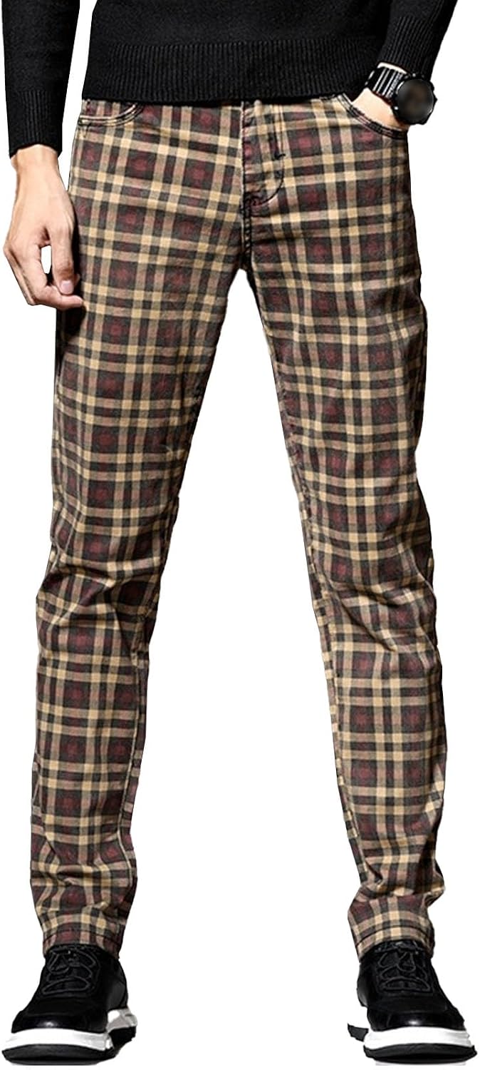 Men High Street Straight Casual Pants Fashion Cozy Contrast Checked Work Trousers Fall Classic Business Formal Pant