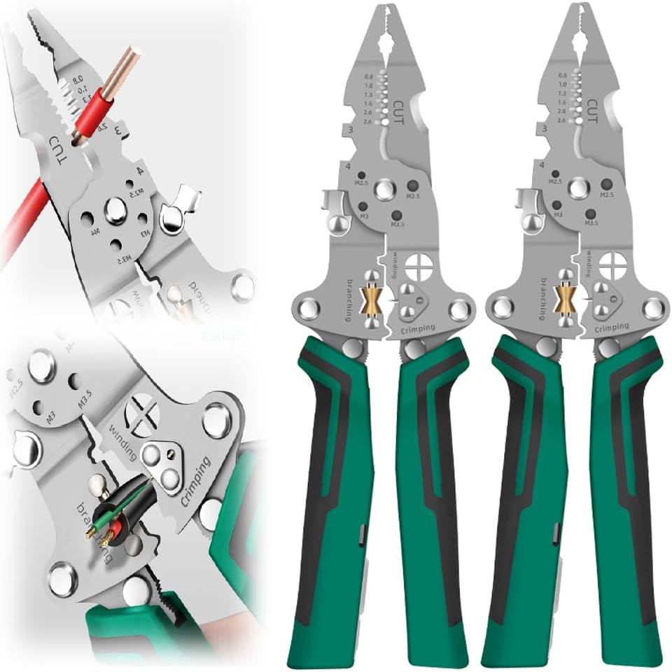 Multi-Function Foldable Wire Stripper with Voltage Tester,Professional Electrician Wire Stripper Multitool For Wire Crimping Stripping Cutting (2PC)