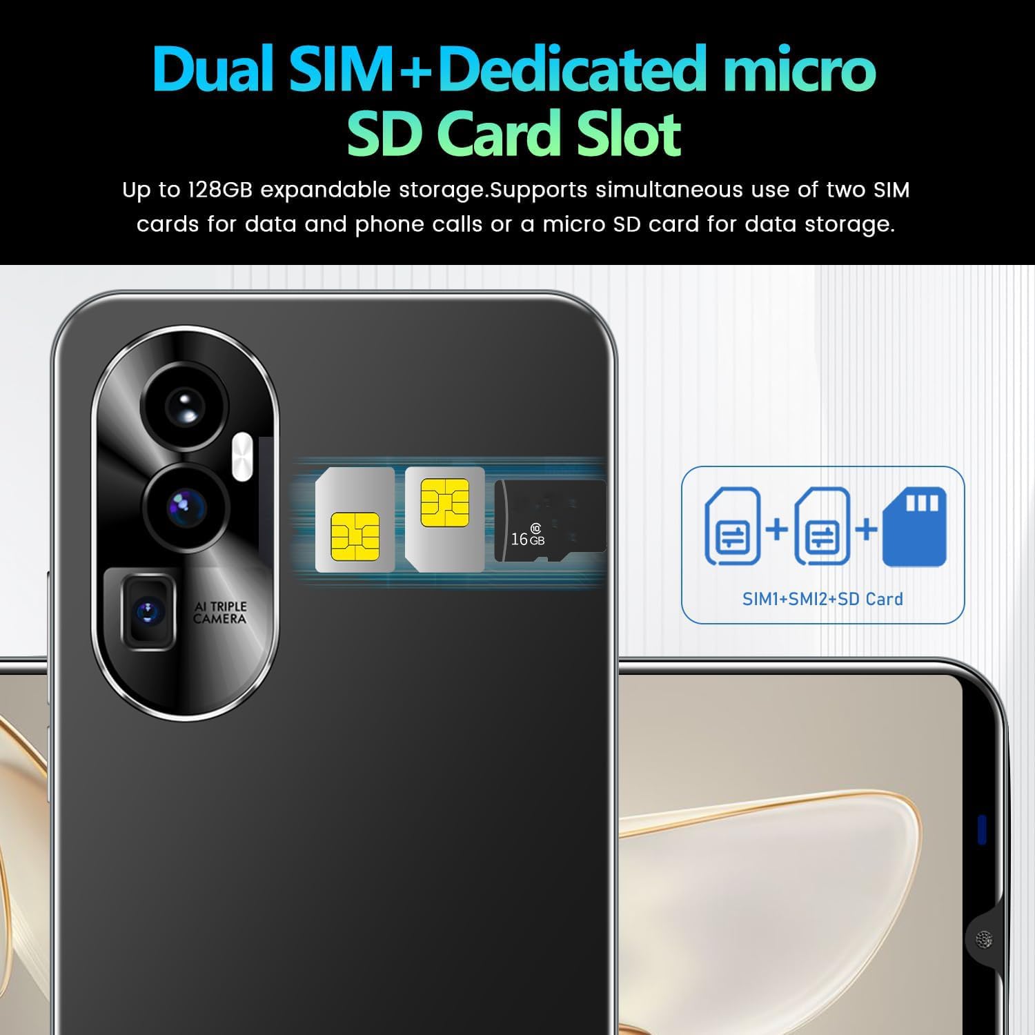 Smartphones Bon marché, 5,0 Pouces, Double Carte Double Caméra, Quad Core, ROM 16GB 【Extensible à 128GB】, Support GPS/WiFi/Bluetooth/FM, Téléphone déverrouillé par Le visag (Rino10-Purple)