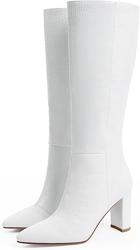 Miniatura 6 de Modatope Botas altas de equitación para mujer hasta la rodilla, altas y largas, botas de cocodrilo de imitación GoGo, tacón de bloque, punta