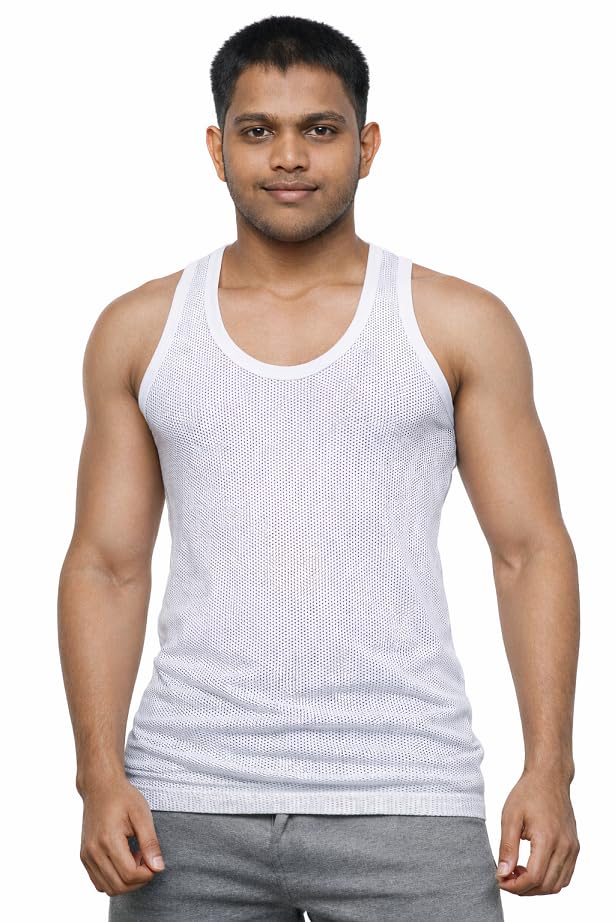 Pack of 2 Swayansiddha Netted Comfort Vest for Men White, Cotton, Mesh, Jali-picture-20