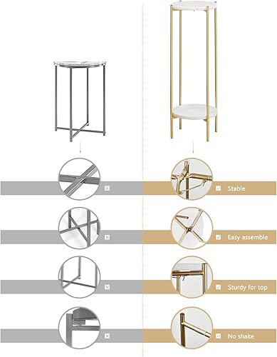 Miniatura 6 de Mesa auxiliar redonda de metal de 2 niveles pequeña dorada con parte superior de mármol natural real, soportes para plantas, moderna mesa de centro