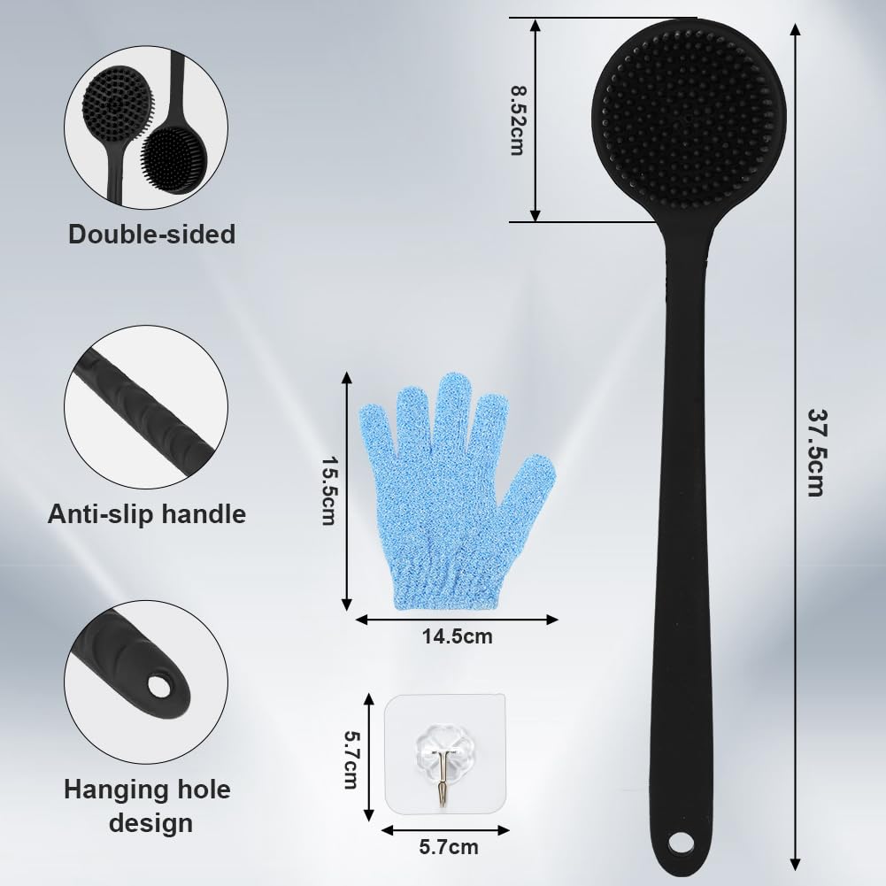 LOPHE Silicone Body Scrubber for Shower Double Sided Back Scrubber with Long Handle - Image 2