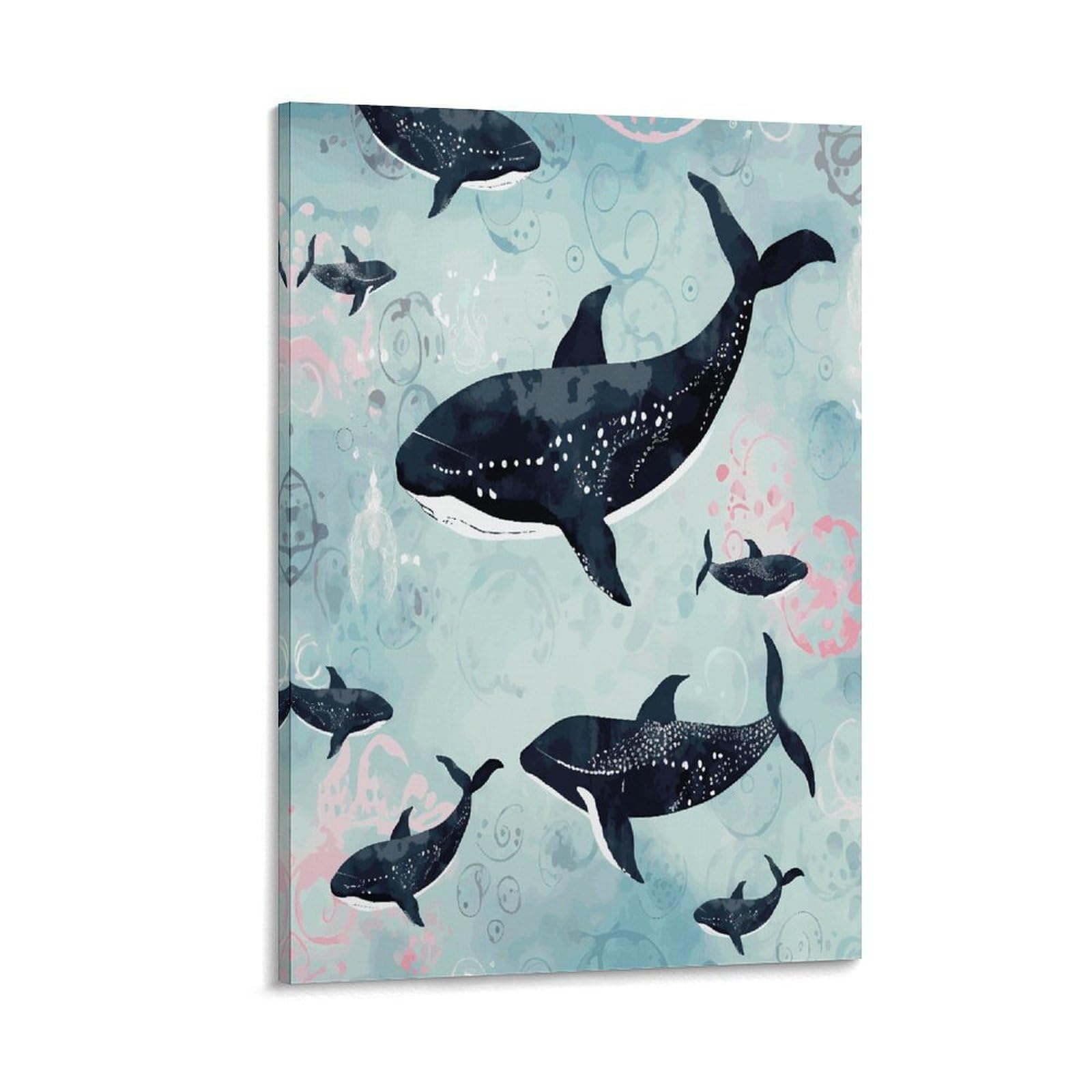 LDGSUPH Whale Canvas Wall Art Prints Hangable Decor Painting for Wall Prints Painting Artwork Modern Decorative Artwork Ready to Hang Wall Pictures for Home Decor 24x36inch(60x90cm)