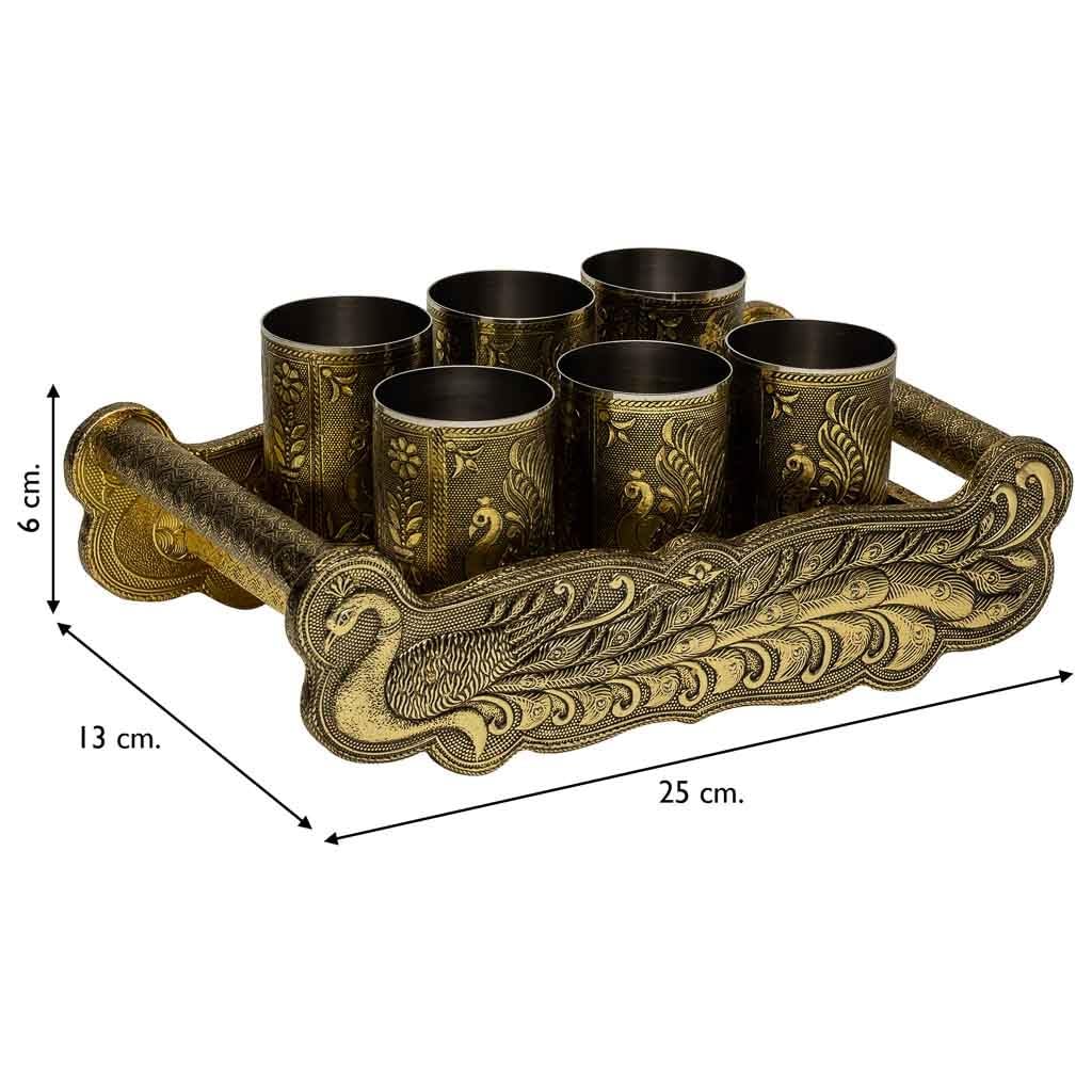 WANDERLUST DECO Bandeja de Metal repujado Dorado 25x13x6