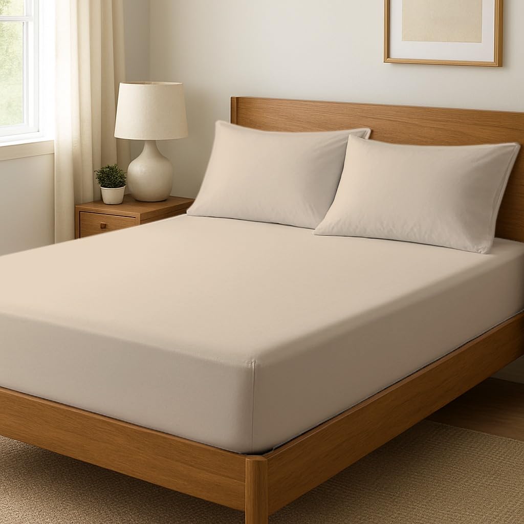 Novexa 100% Egyptian Cotton Super King Fitted Sheets 400 Thread Count 35cm Deep Cooling Hotel Quality Bed Sheet Luxury Ultra Soft Bottom Beige Fitted Bedsheets