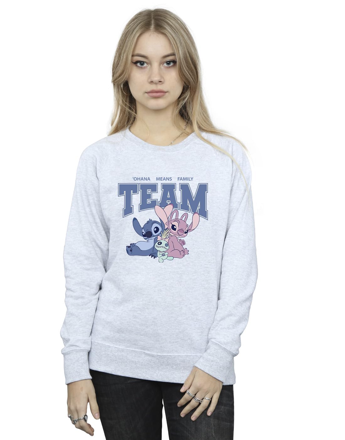 Disney Women's Lilo & Stitch Ohana Means Family Sweatshirt Sport Grey Large