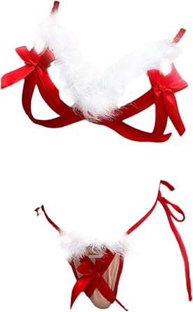 Linjinx Womens Christmas Lingerie Set Ruffle White Trim Sexy Santa Babydoll Teddy Bra and Panty Cosplay Costumes