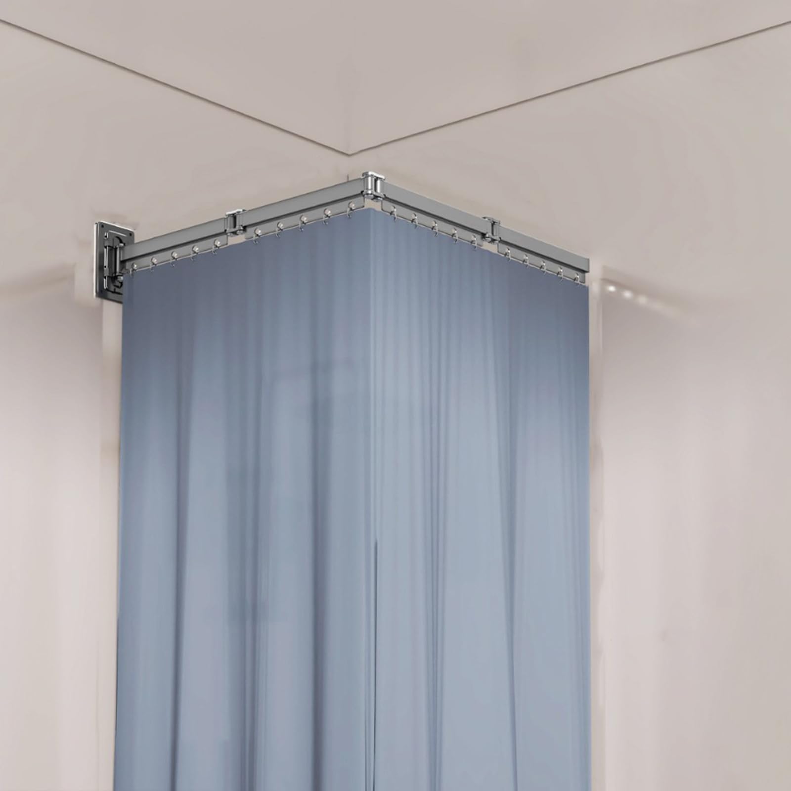 GLDYTVF Foldable Shower Curtain Rod - No Drilling Wall-Mounted Adjustable & Easy Install - Includes Shower Curtain - Perfect for Bathtubs & Showers Space-Saving Design