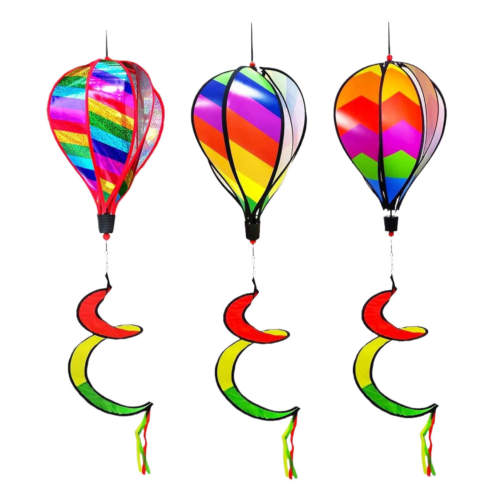 Montgolfière éolienne de jardin en lot de 3 pour animer vos fêtes et arbres extérieurs