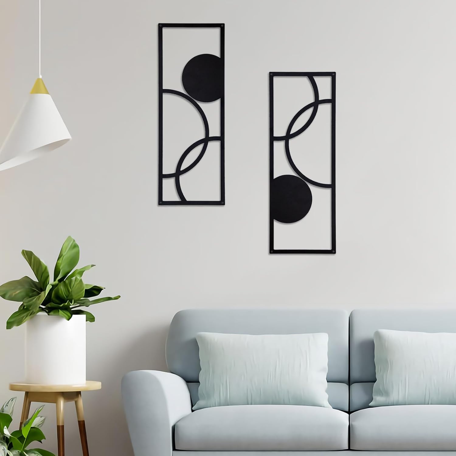 TYLCC Black Metal Wall Decor Modern Abstract Minimalist Geometric Aesthetic Wall Art for Living Room Bedroom Decorations - 2 Pcs (Simple-1-Large) Simple-01 L